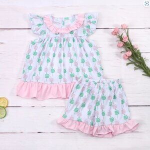 Boutique Floral Tunic & Ruffle Shorts Girls Outfit Set